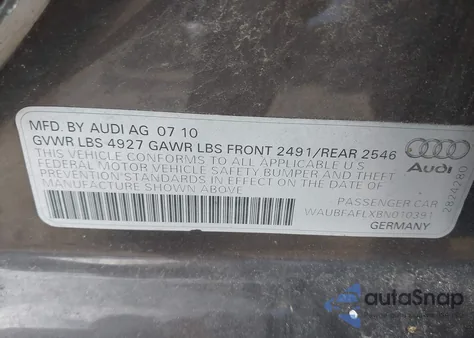 2011 Audi A4 2.0T Premium из США, поврежденный, VIN WAUBFAFLXBN010391